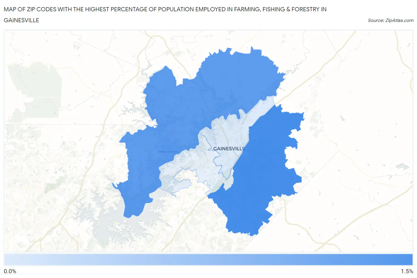Zip Codes with the Highest Percentage of Population Employed in Farming, Fishing & Forestry in Gainesville Map