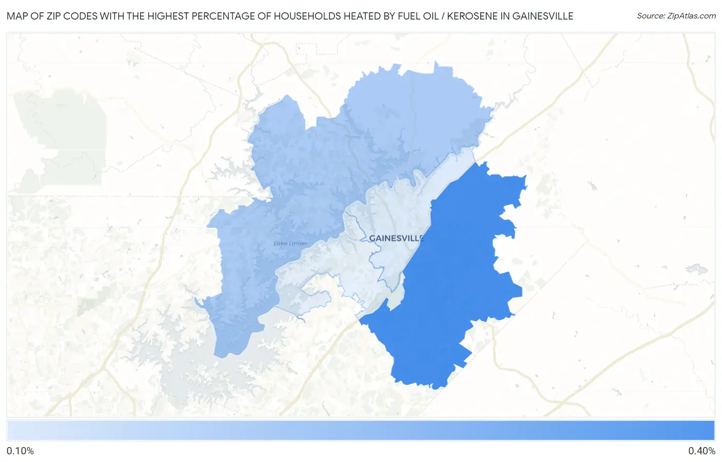 Zip Codes with the Highest Percentage of Households Heated by Fuel Oil / Kerosene in Gainesville Map