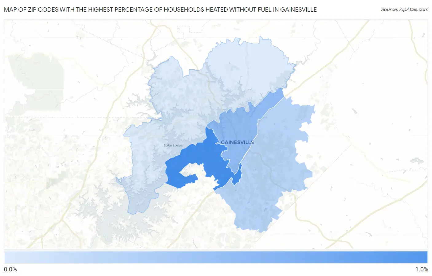 Zip Codes with the Highest Percentage of Households Heated without Fuel in Gainesville Map