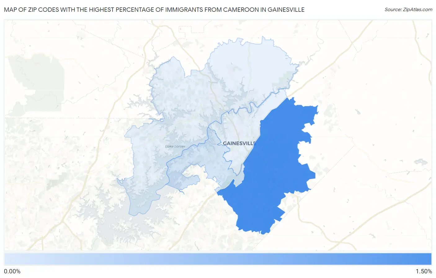 Zip Codes with the Highest Percentage of Immigrants from Cameroon in Gainesville Map