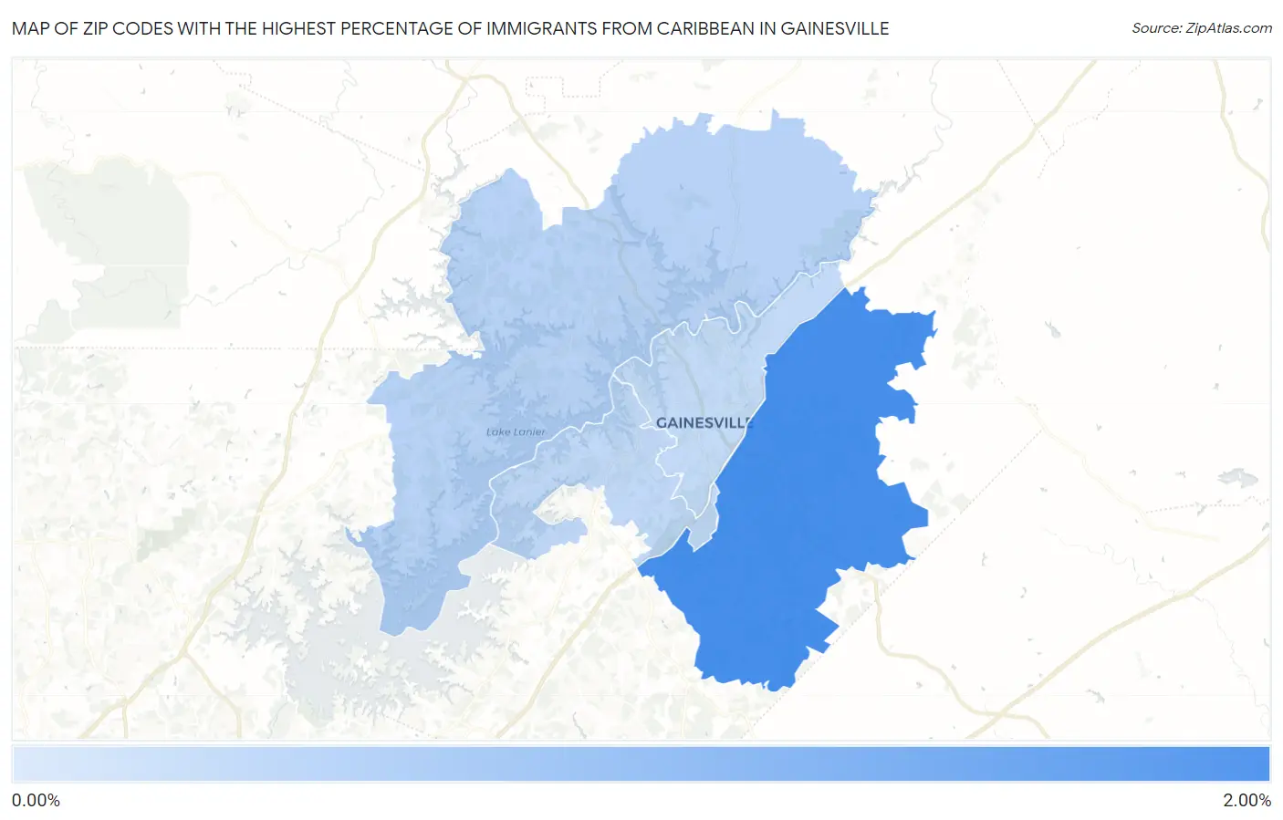 Zip Codes with the Highest Percentage of Immigrants from Caribbean in Gainesville Map