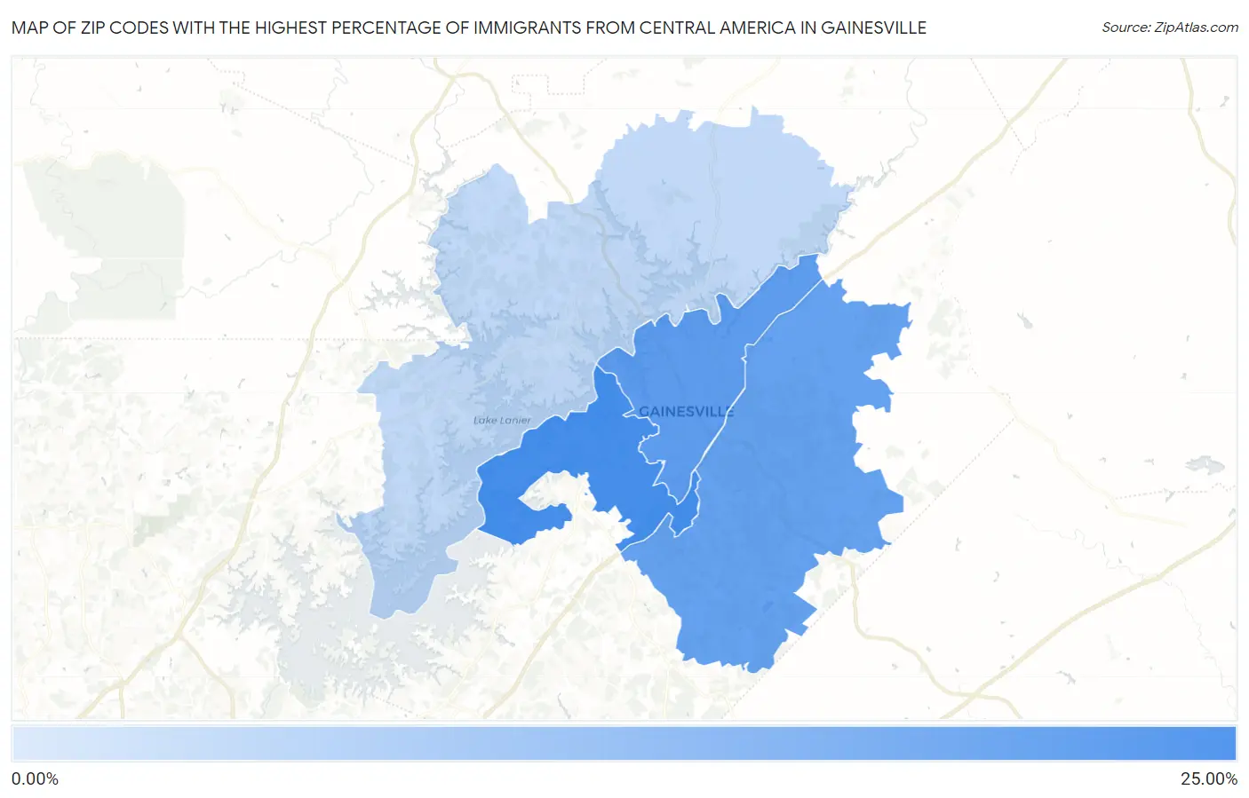 Zip Codes with the Highest Percentage of Immigrants from Central America in Gainesville Map