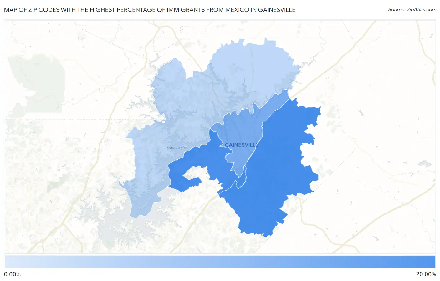 Zip Codes with the Highest Percentage of Immigrants from Mexico in Gainesville Map