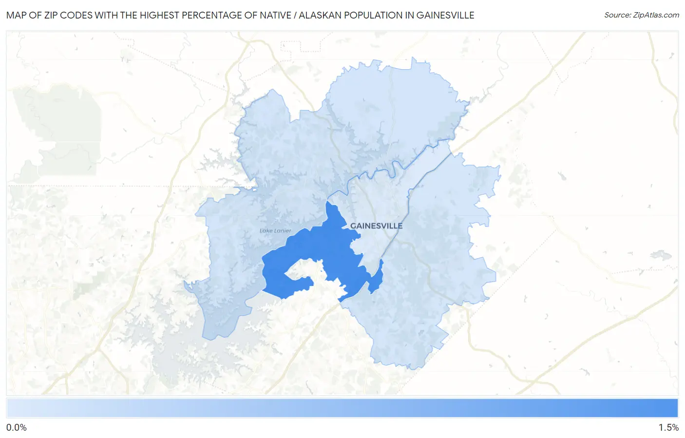 Zip Codes with the Highest Percentage of Native / Alaskan Population in Gainesville Map