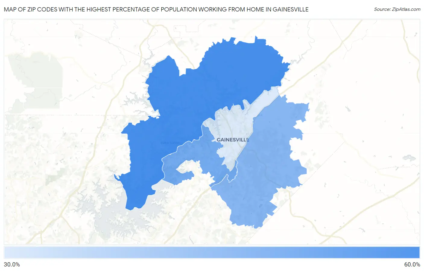 Zip Codes with the Highest Percentage of Population Working from Home in Gainesville Map