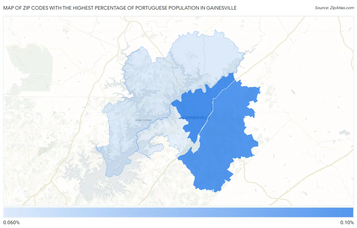 Zip Codes with the Highest Percentage of Portuguese Population in Gainesville Map