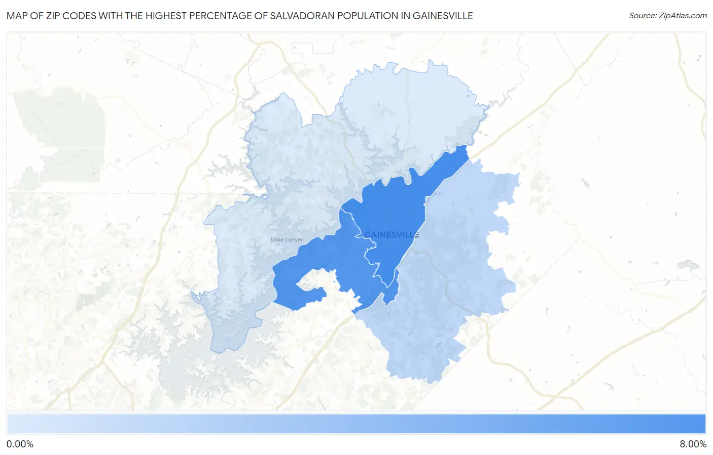 Zip Codes with the Highest Percentage of Salvadoran Population in Gainesville Map