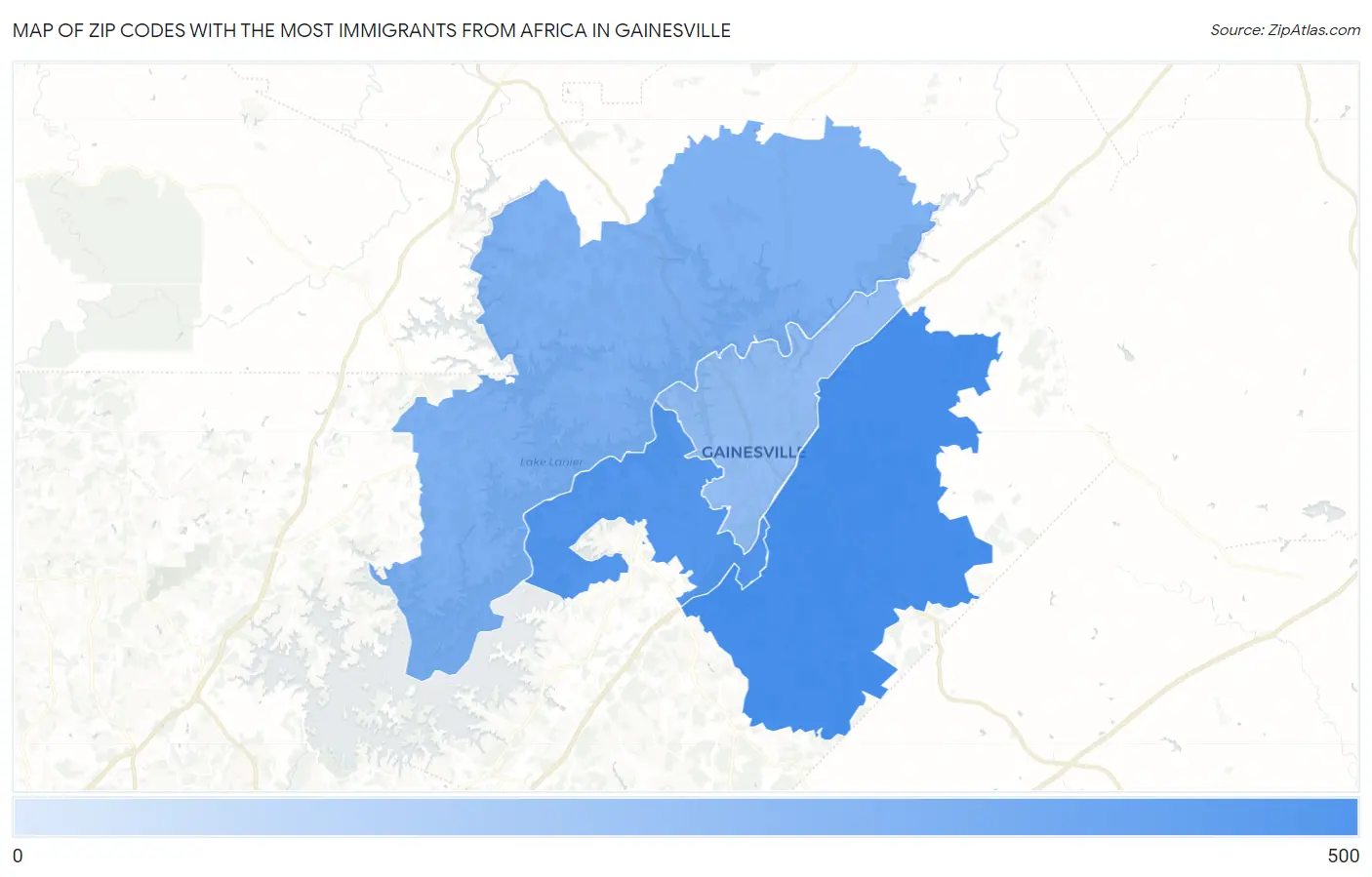 Zip Codes with the Most Immigrants from Africa in Gainesville Map