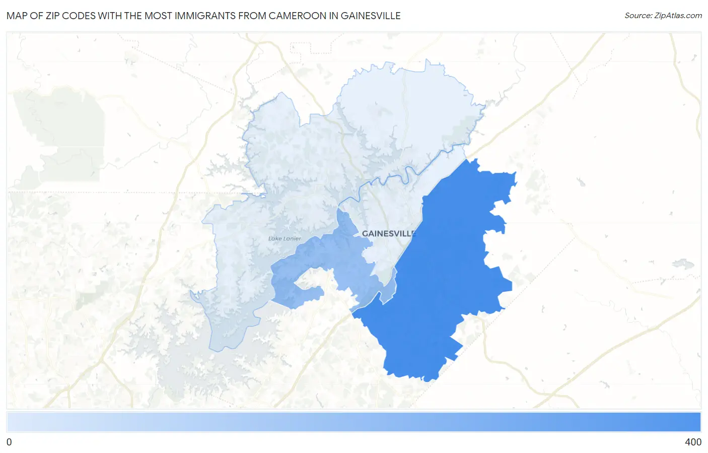 Zip Codes with the Most Immigrants from Cameroon in Gainesville Map