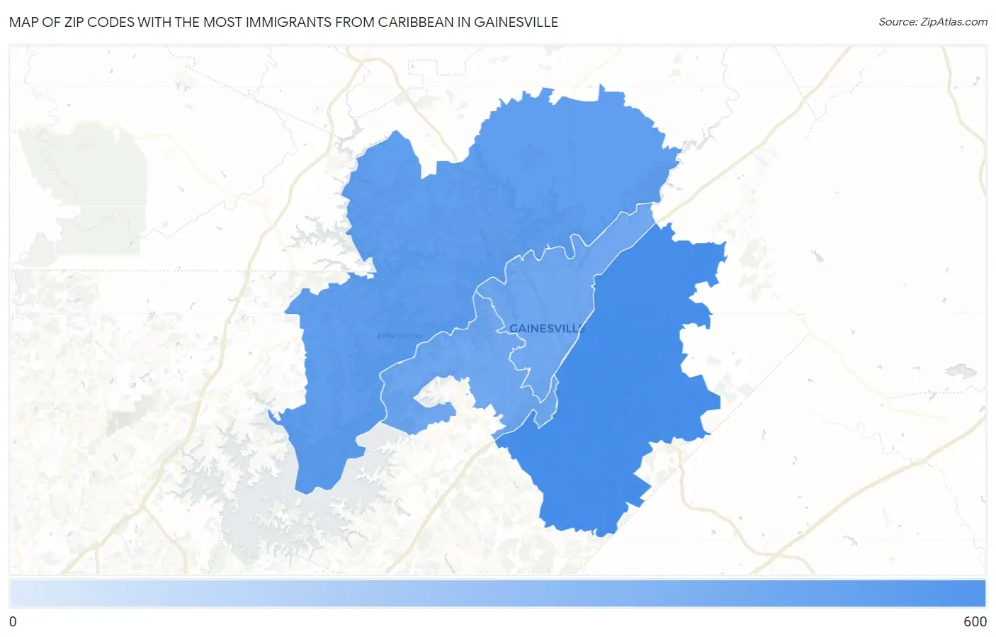 Zip Codes with the Most Immigrants from Caribbean in Gainesville Map