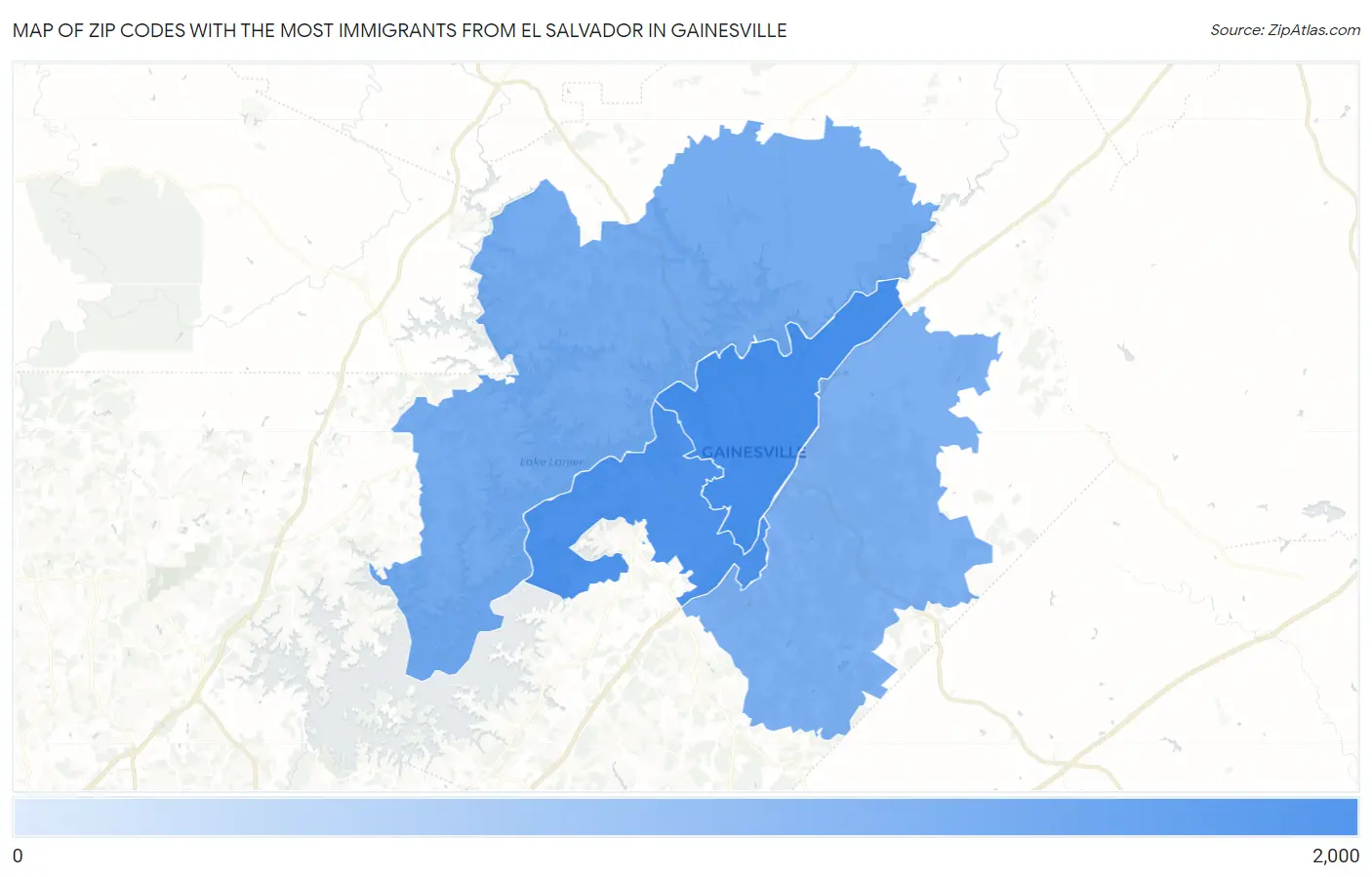 Zip Codes with the Most Immigrants from El Salvador in Gainesville Map