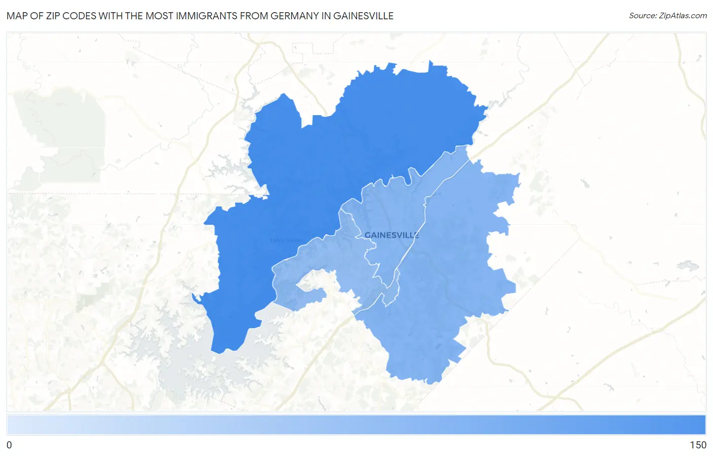 Zip Codes with the Most Immigrants from Germany in Gainesville Map