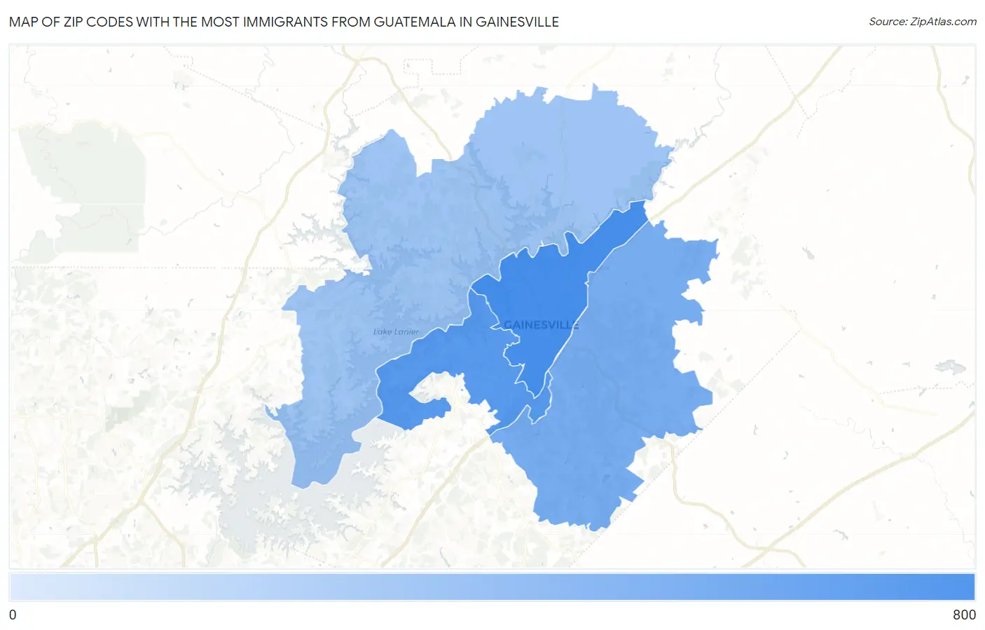 Zip Codes with the Most Immigrants from Guatemala in Gainesville Map