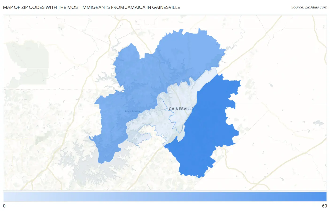 Zip Codes with the Most Immigrants from Jamaica in Gainesville Map