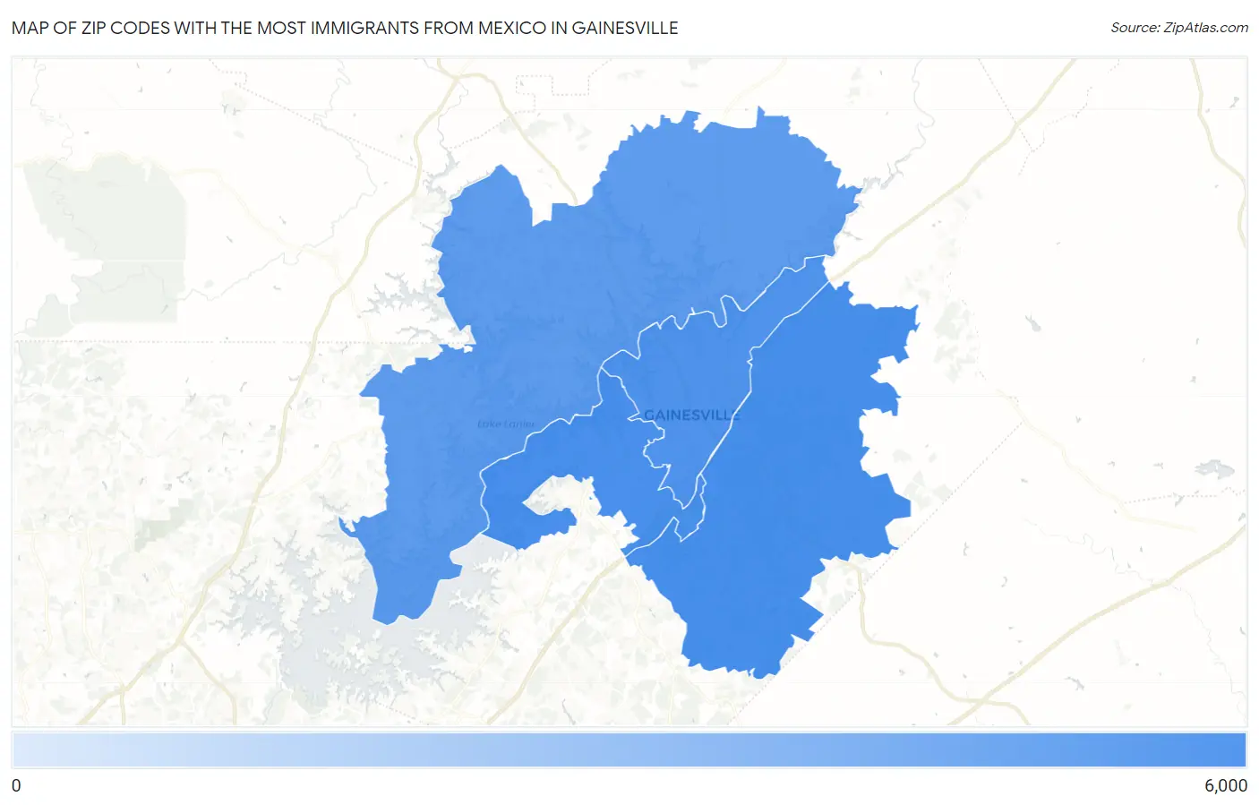 Zip Codes with the Most Immigrants from Mexico in Gainesville Map