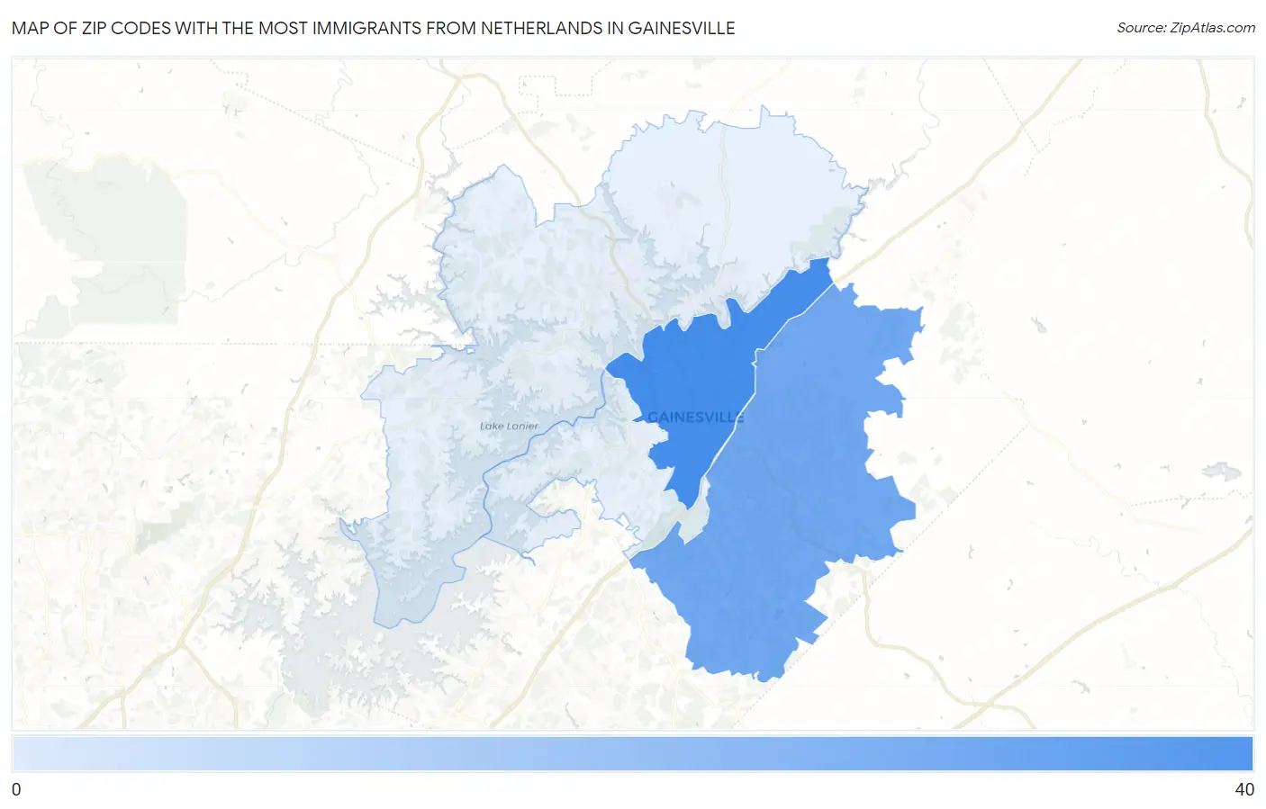 Zip Codes with the Most Immigrants from Netherlands in Gainesville Map