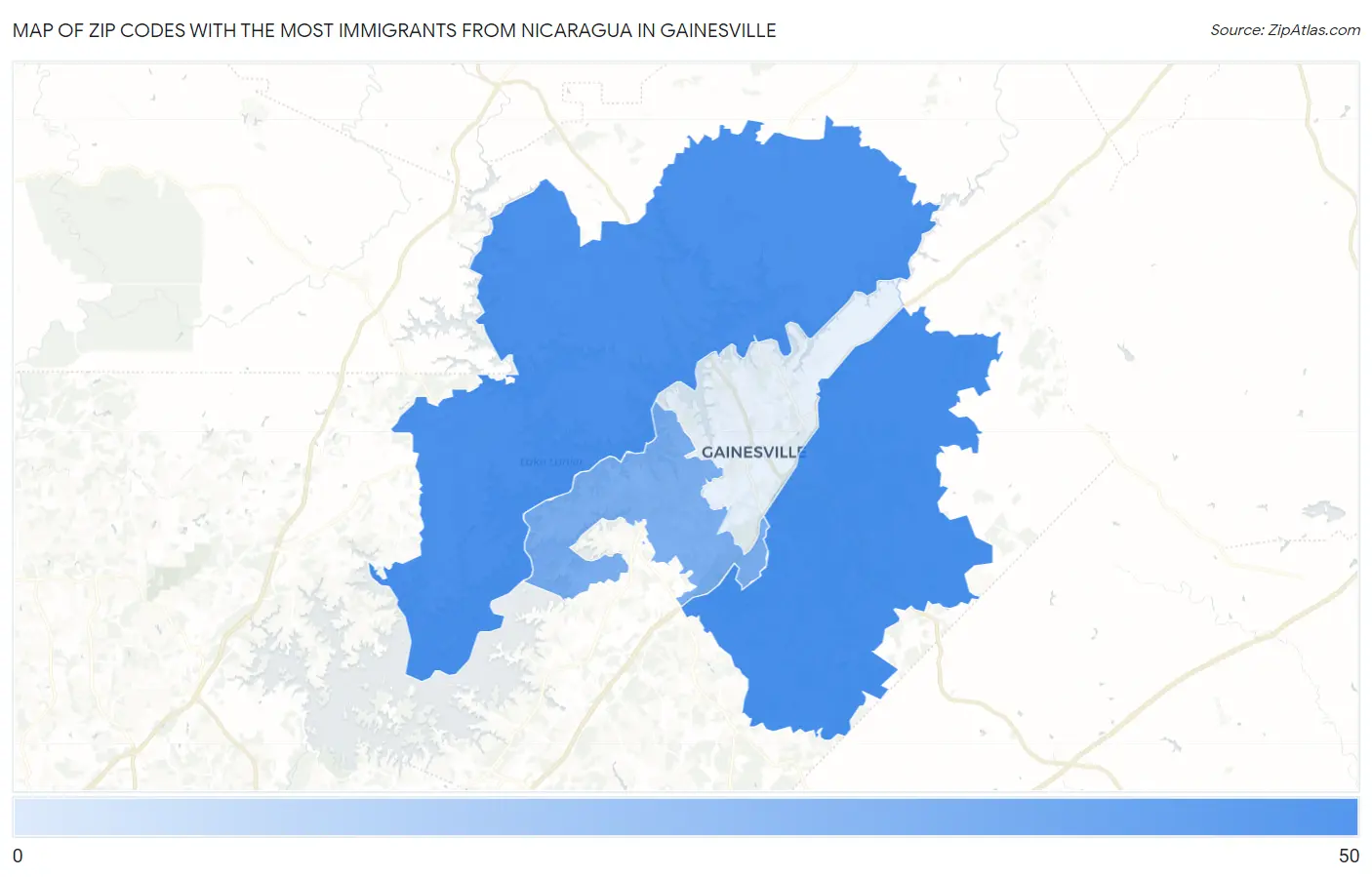 Zip Codes with the Most Immigrants from Nicaragua in Gainesville Map