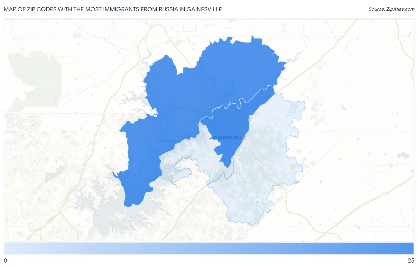 Zip Codes with the Most Immigrants from Russia in Gainesville Map
