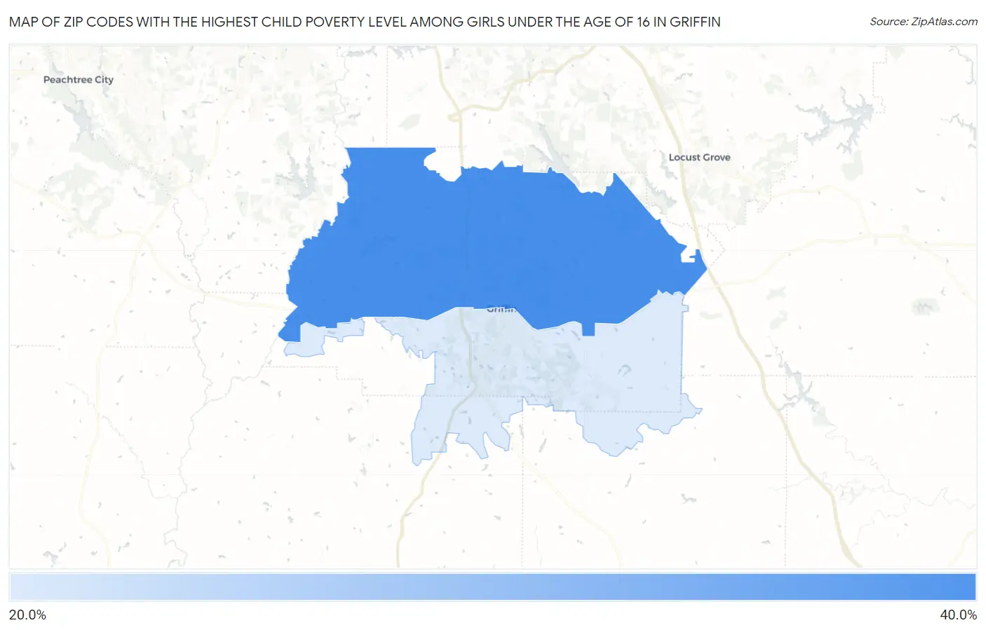 Zip Codes with the Highest Child Poverty Level Among Girls Under the Age of 16 in Griffin Map