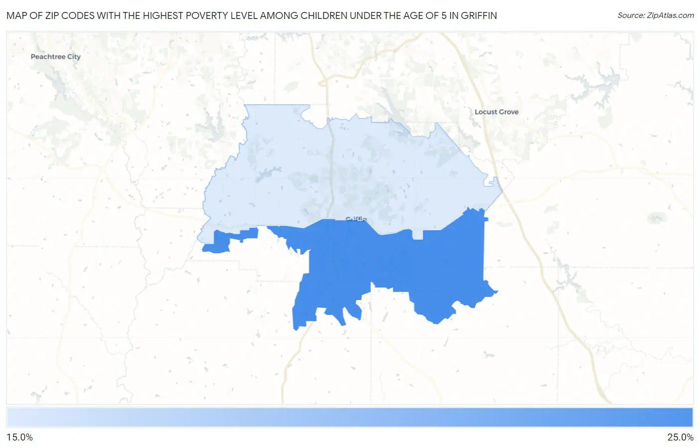 Zip Codes with the Highest Poverty Level Among Children Under the Age of 5 in Griffin Map