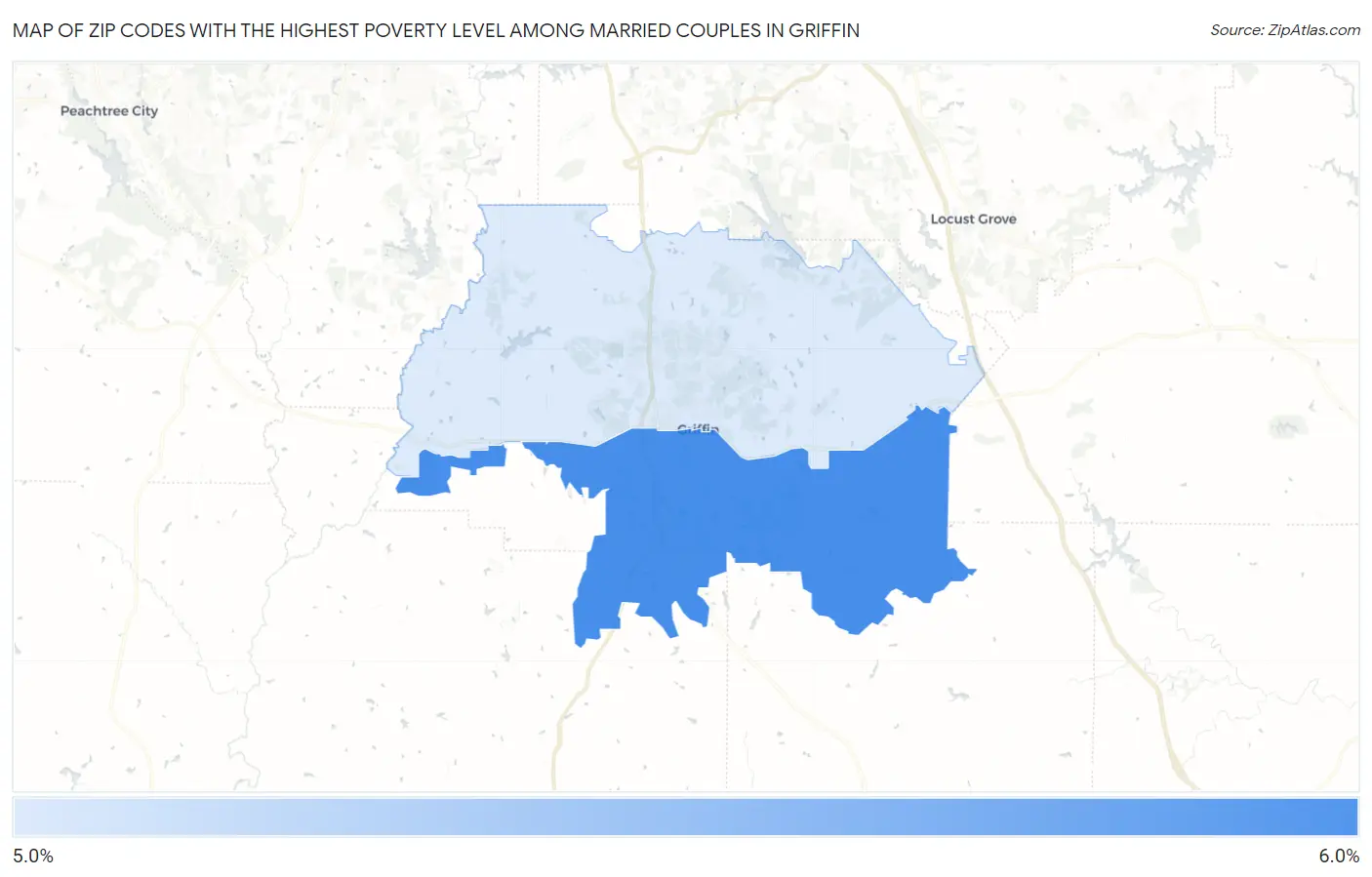 Zip Codes with the Highest Poverty Level Among Married Couples in Griffin Map