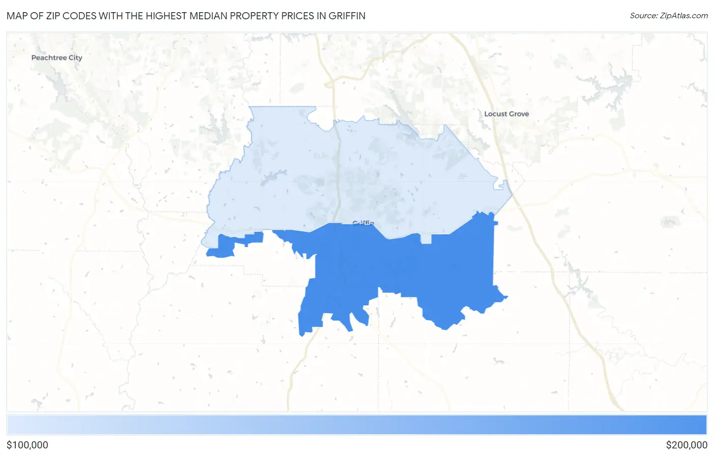 Zip Codes with the Highest Median Property Prices in Griffin Map