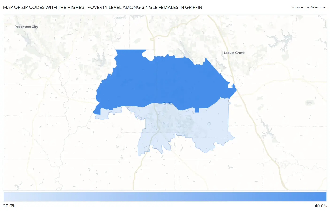 Zip Codes with the Highest Poverty Level Among Single Females in Griffin Map