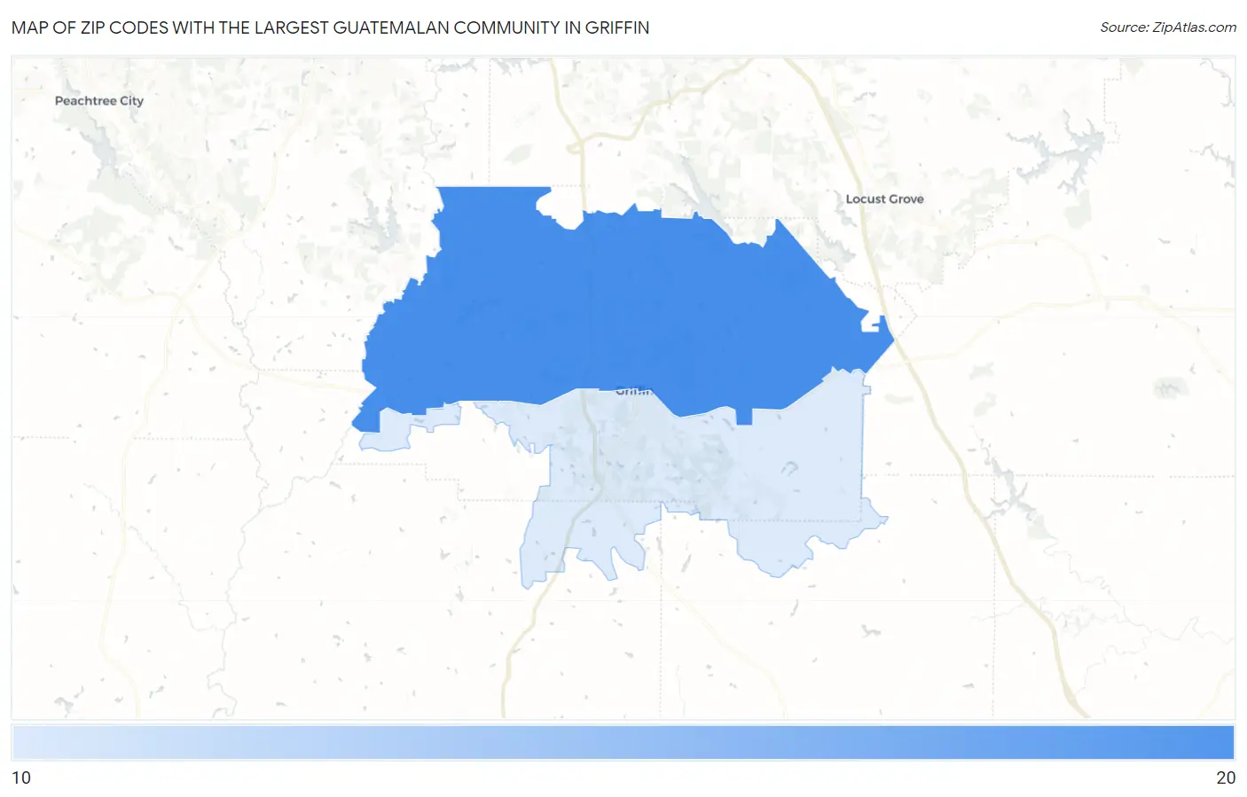 Zip Codes with the Largest Guatemalan Community in Griffin Map