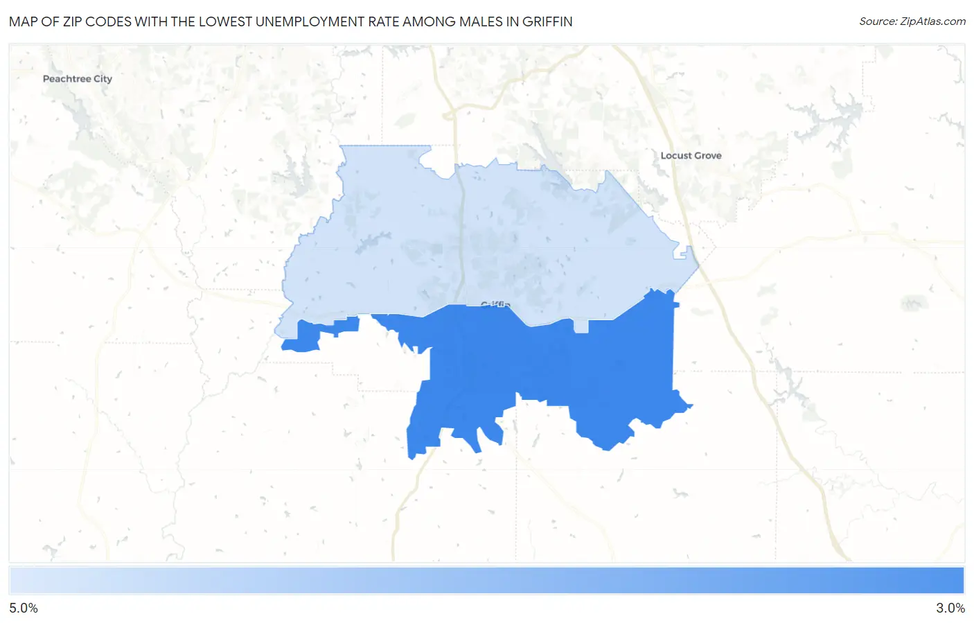Zip Codes with the Lowest Unemployment Rate Among Males in Griffin Map