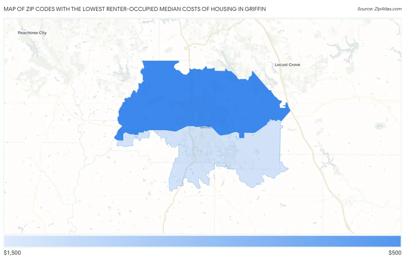 Zip Codes with the Lowest Renter-Occupied Median Costs of Housing in Griffin Map