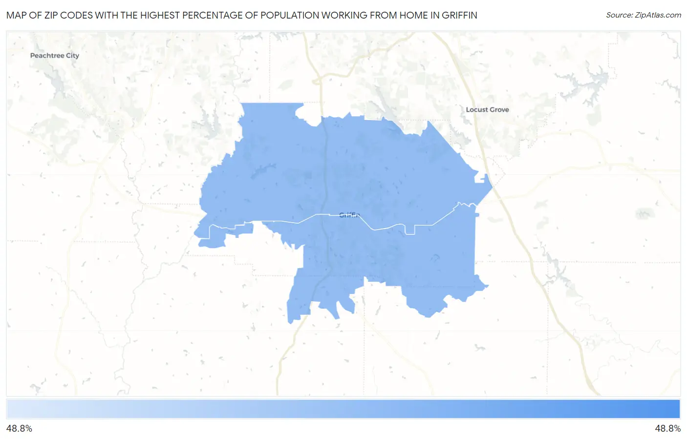 Zip Codes with the Highest Percentage of Population Working from Home in Griffin Map