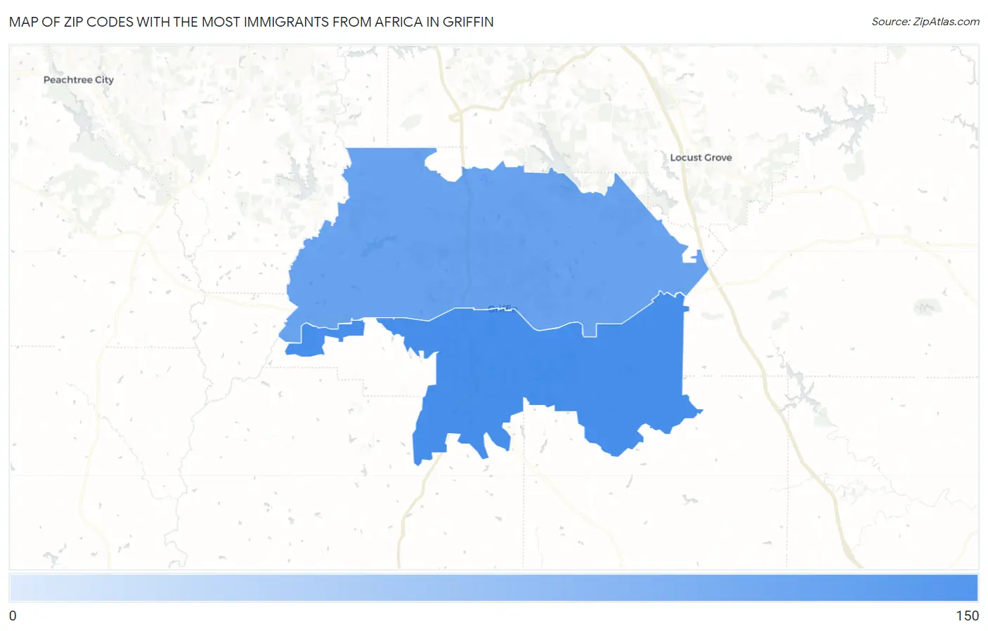 Zip Codes with the Most Immigrants from Africa in Griffin Map