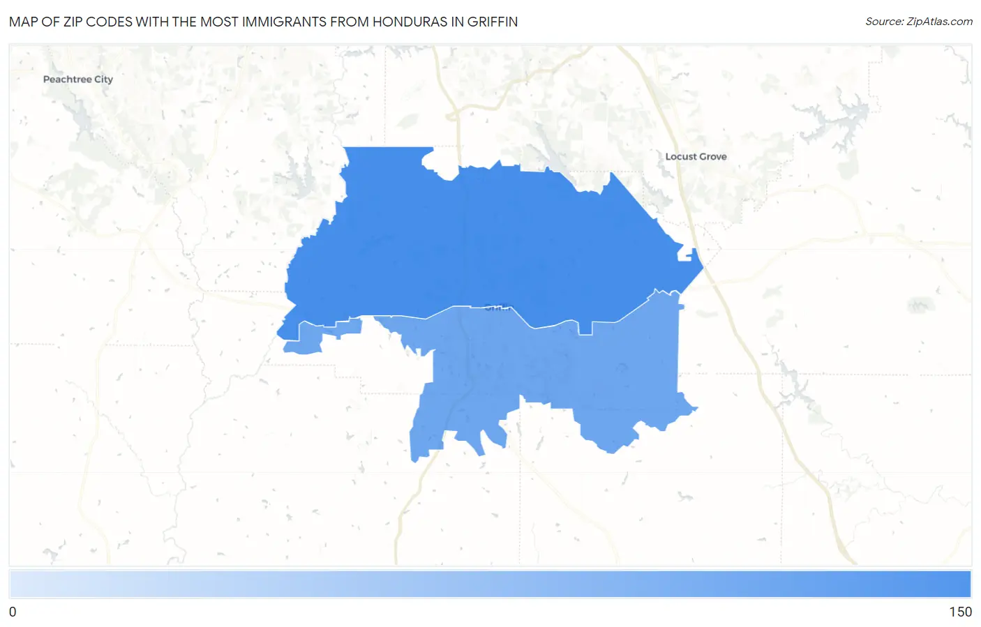 Zip Codes with the Most Immigrants from Honduras in Griffin Map