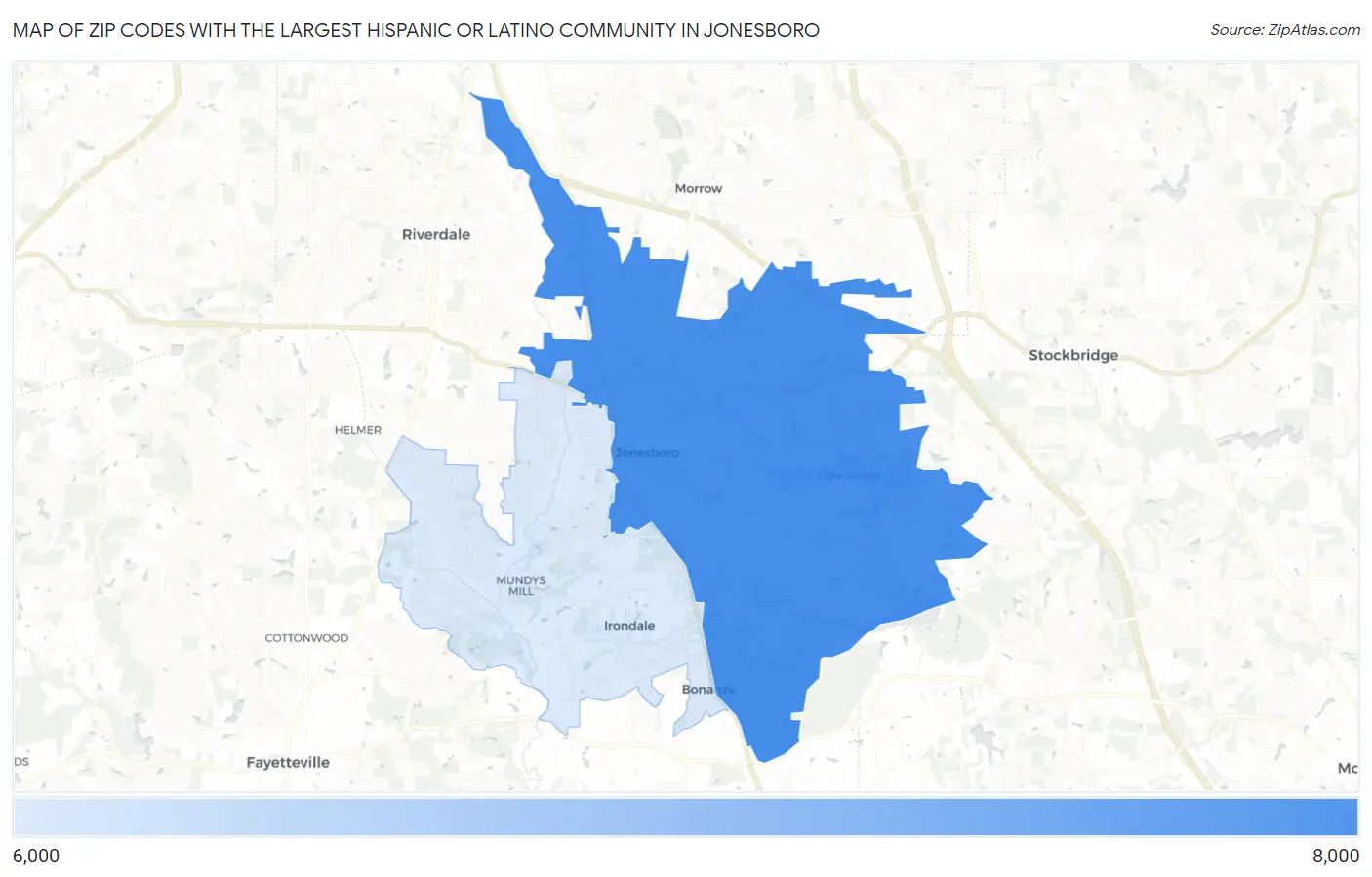 Zip Codes with the Largest Hispanic or Latino Community in Jonesboro Map