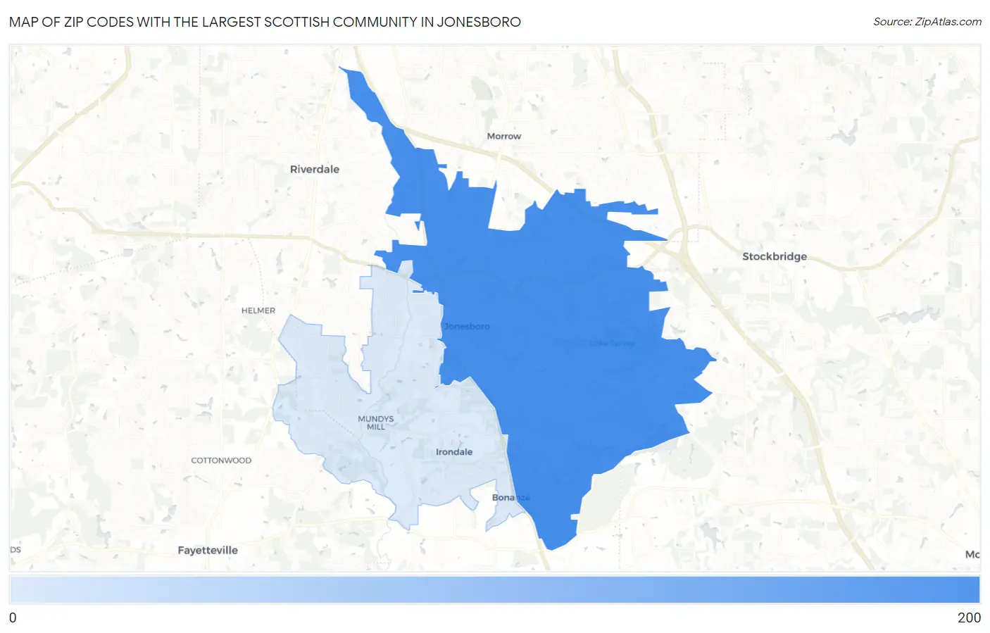 Zip Codes with the Largest Scottish Community in Jonesboro Map