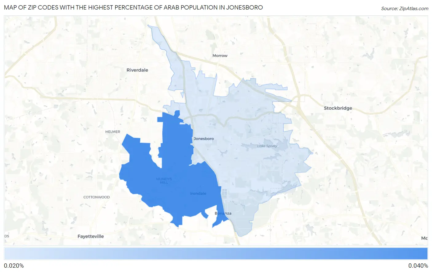 Zip Codes with the Highest Percentage of Arab Population in Jonesboro Map