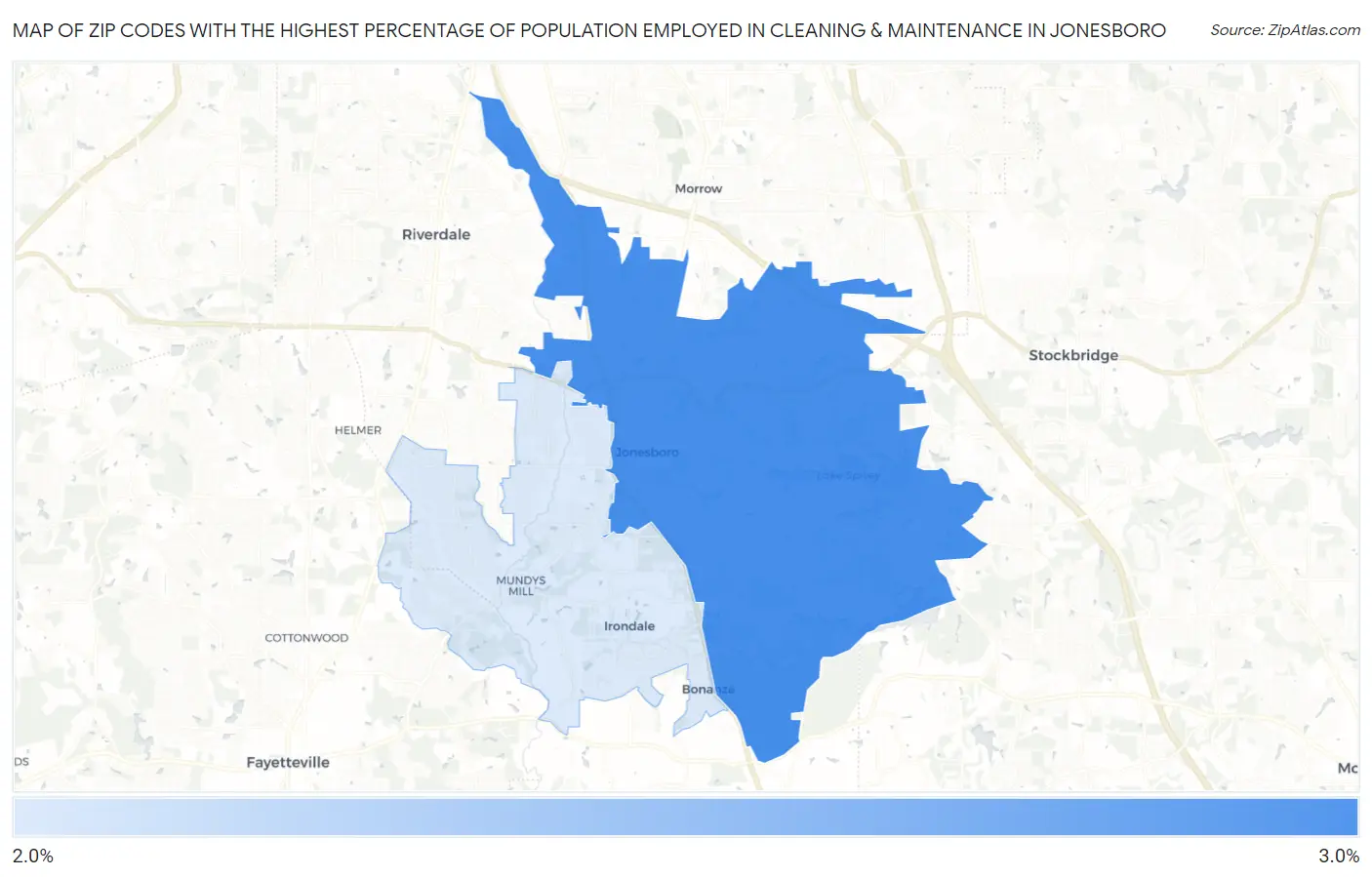 Zip Codes with the Highest Percentage of Population Employed in Cleaning & Maintenance in Jonesboro Map