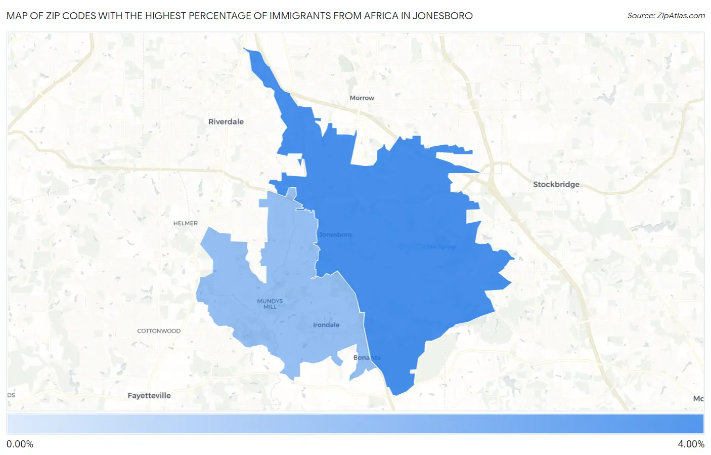 Zip Codes with the Highest Percentage of Immigrants from Africa in Jonesboro Map