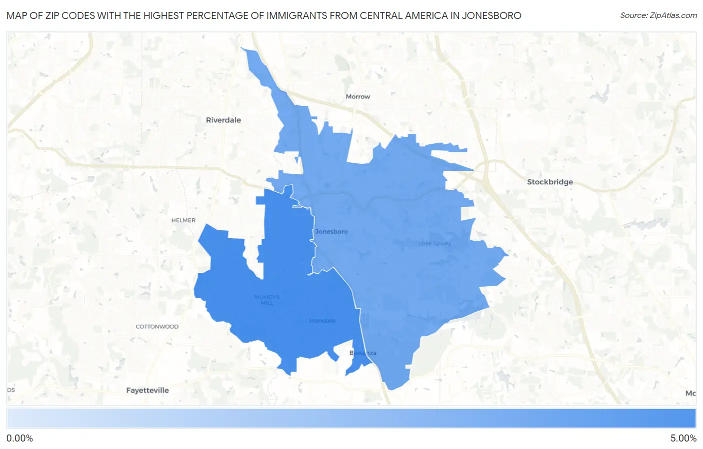 Zip Codes with the Highest Percentage of Immigrants from Central America in Jonesboro Map