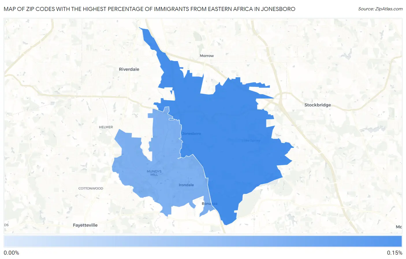 Zip Codes with the Highest Percentage of Immigrants from Eastern Africa in Jonesboro Map