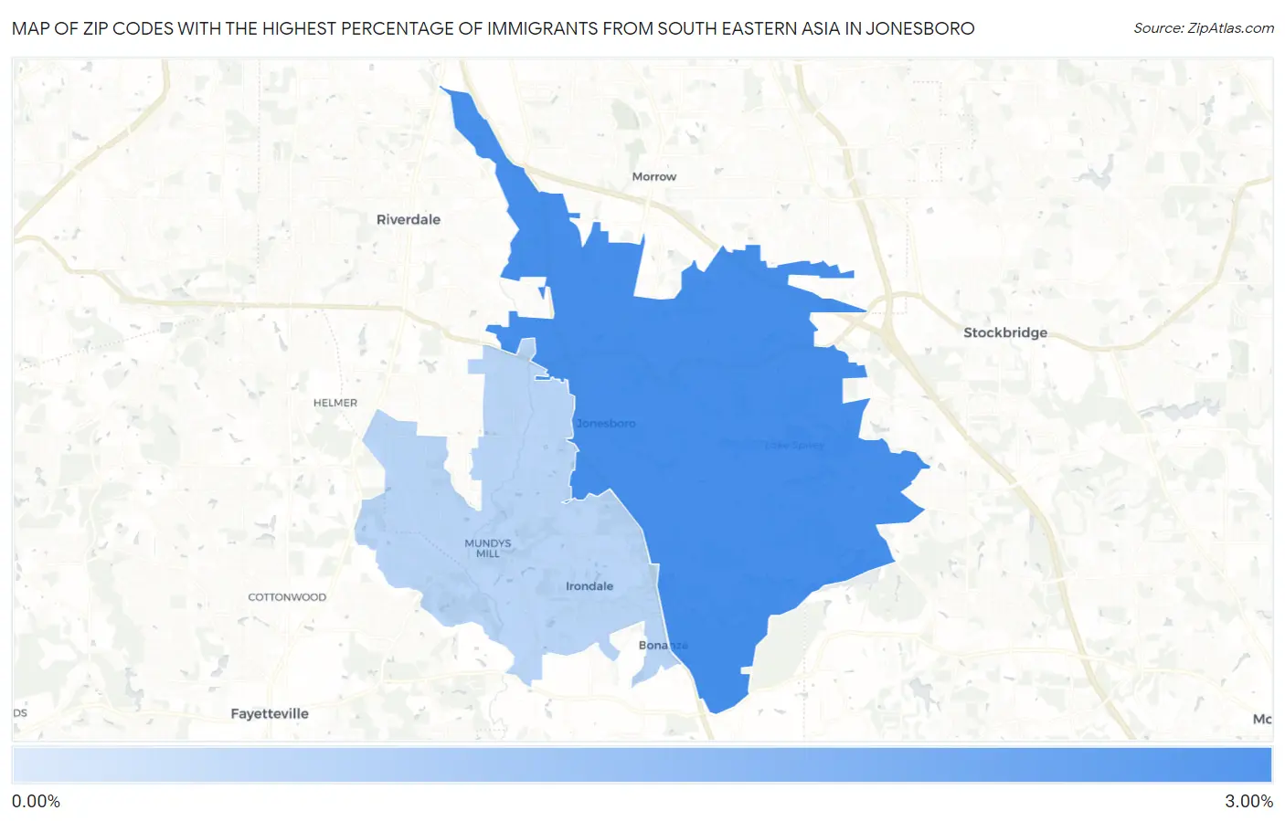 Zip Codes with the Highest Percentage of Immigrants from South Eastern Asia in Jonesboro Map