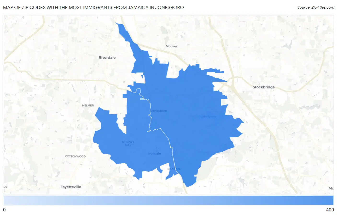 Zip Codes with the Most Immigrants from Jamaica in Jonesboro Map