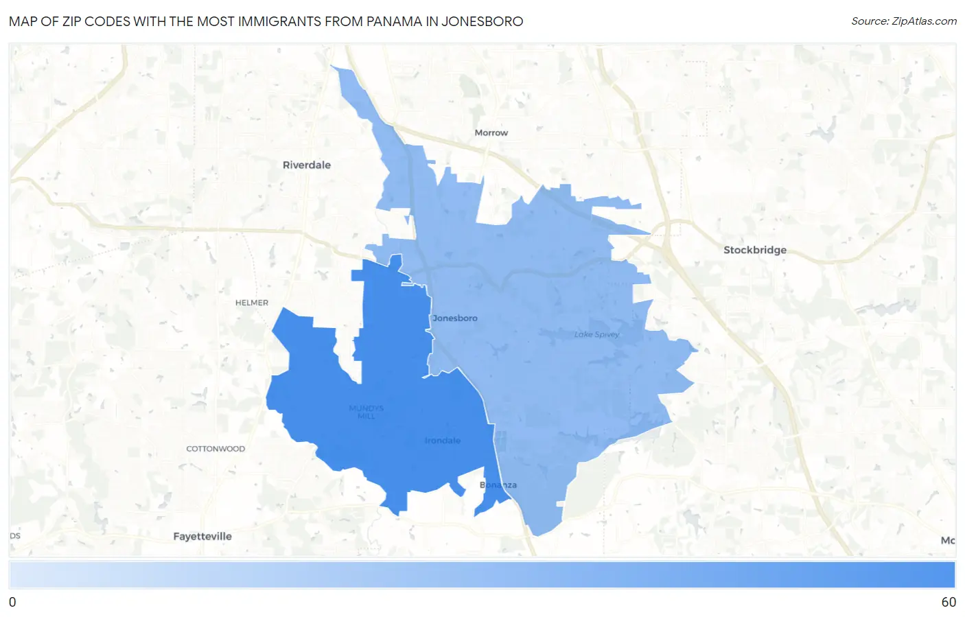Zip Codes with the Most Immigrants from Panama in Jonesboro Map