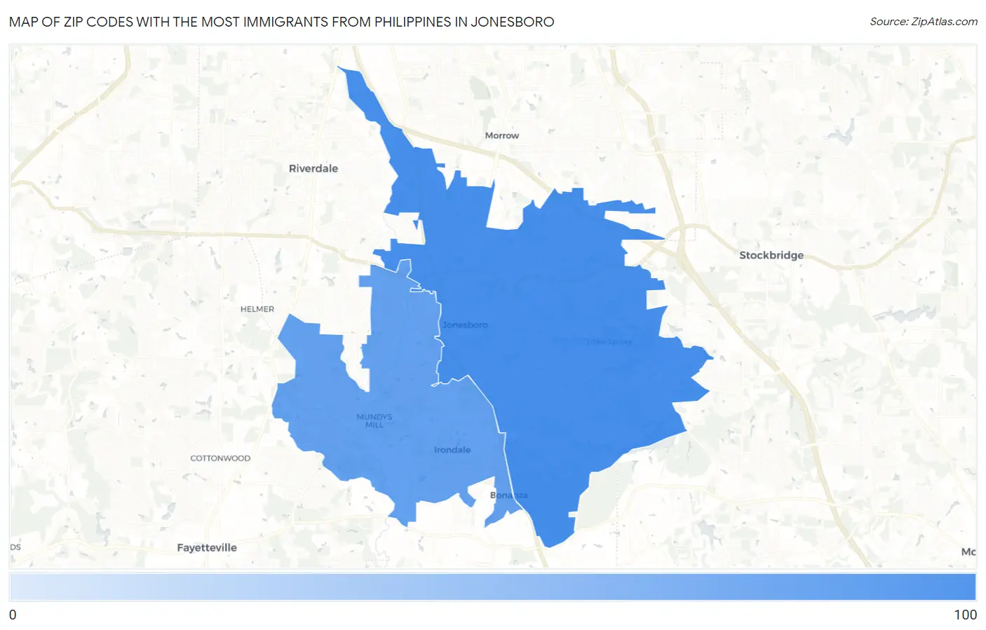 Zip Codes with the Most Immigrants from Philippines in Jonesboro Map