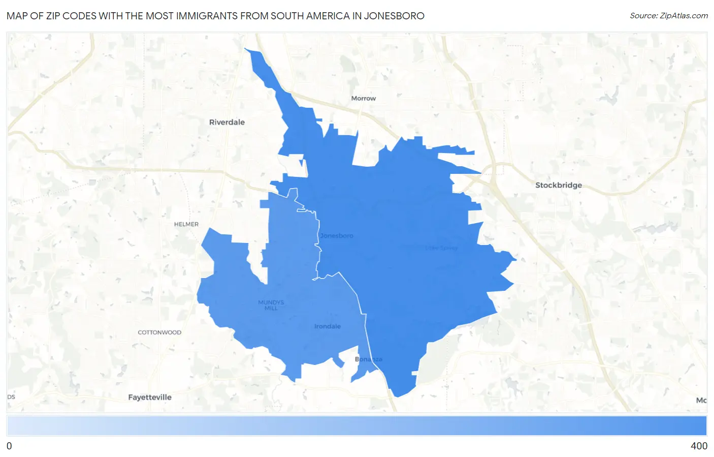Zip Codes with the Most Immigrants from South America in Jonesboro Map