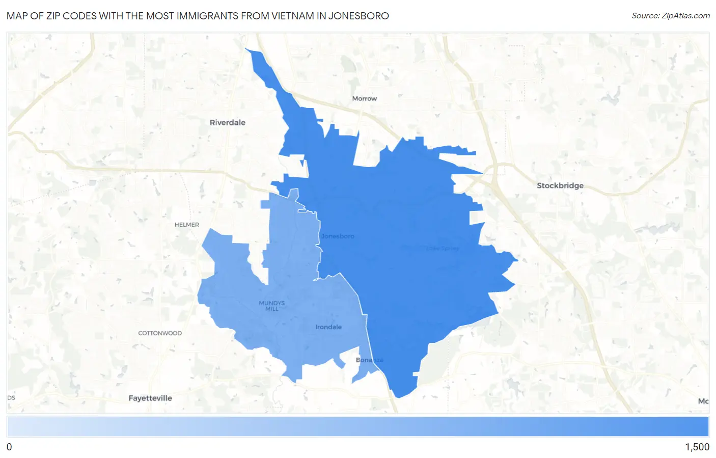 Zip Codes with the Most Immigrants from Vietnam in Jonesboro Map