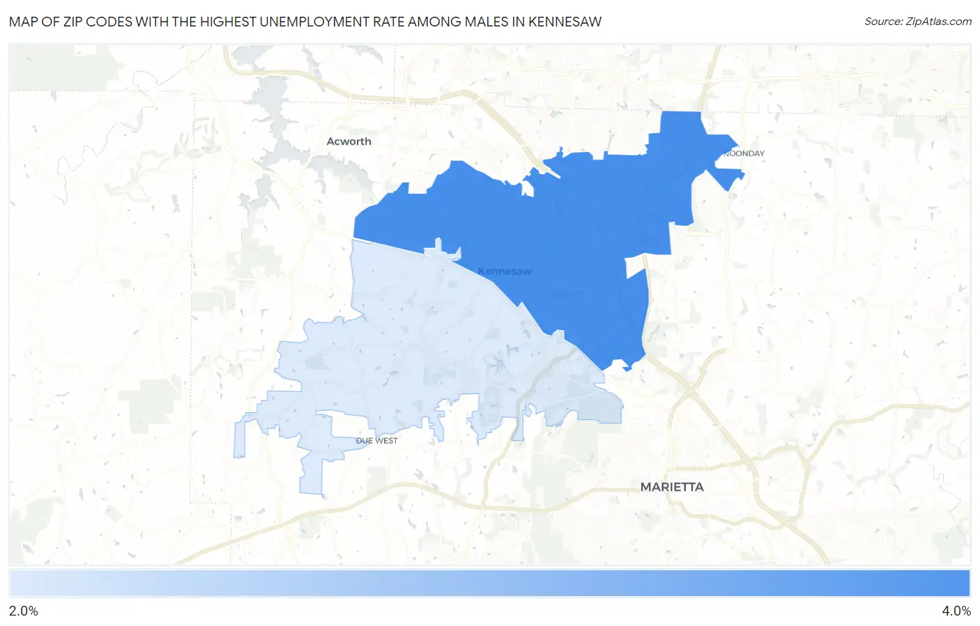 Zip Codes with the Highest Unemployment Rate Among Males in Kennesaw Map