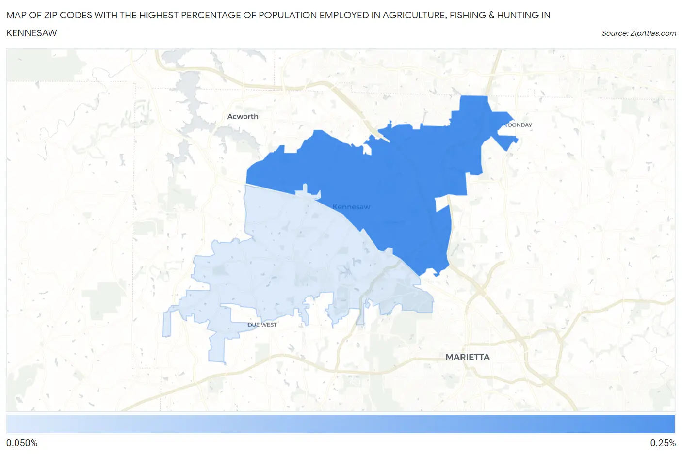 Zip Codes with the Highest Percentage of Population Employed in Agriculture, Fishing & Hunting in Kennesaw Map