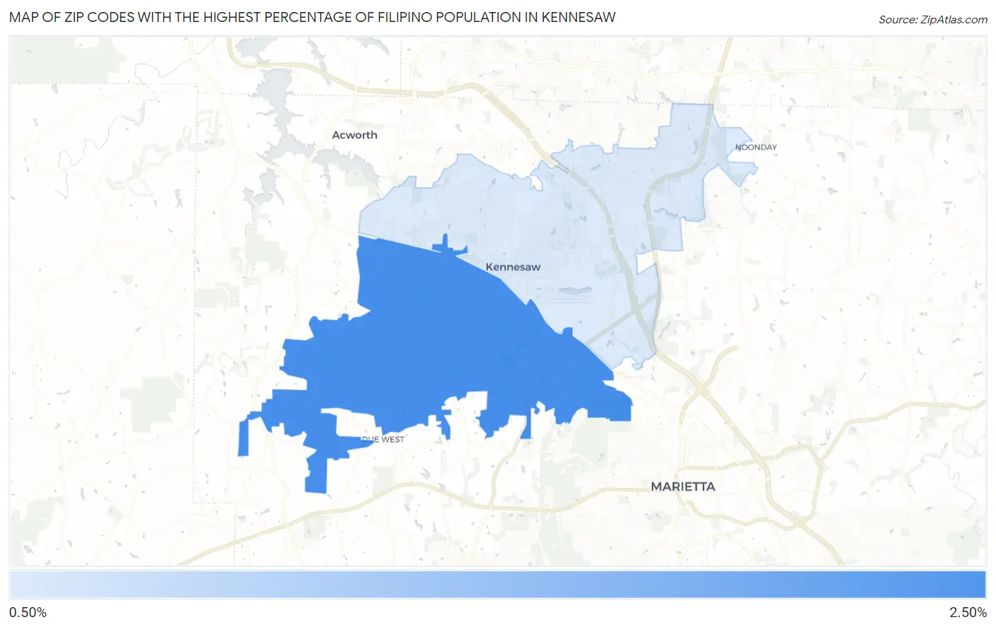 Zip Codes with the Highest Percentage of Filipino Population in Kennesaw Map