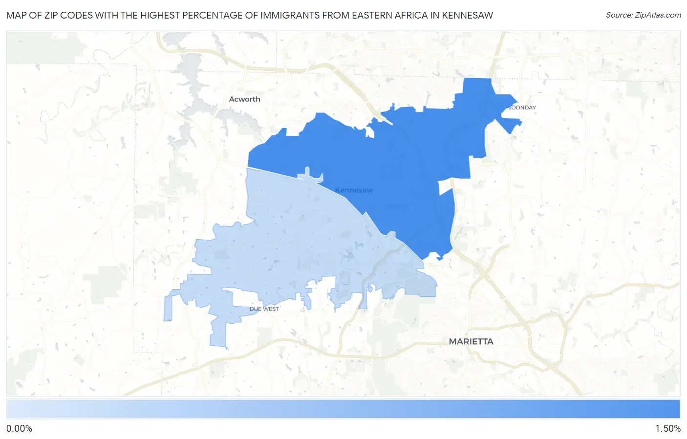 Zip Codes with the Highest Percentage of Immigrants from Eastern Africa in Kennesaw Map